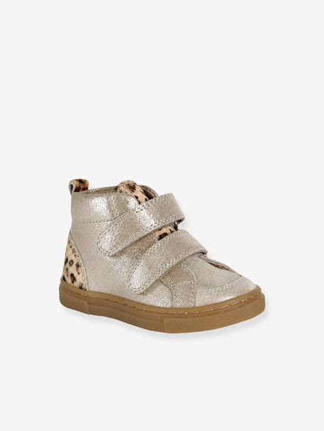 Basket bébé fille cuir à scratchs beige imprimé+jaune d'or 8 - vertbaudet enfant 
