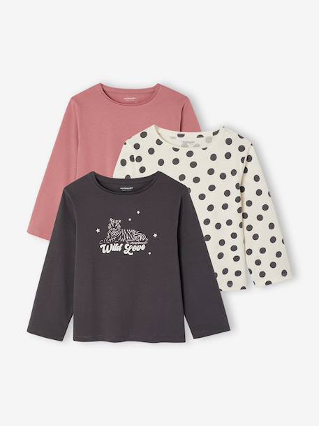 Fille-Lot de 3 t-shirts fille fantaisie manches longues