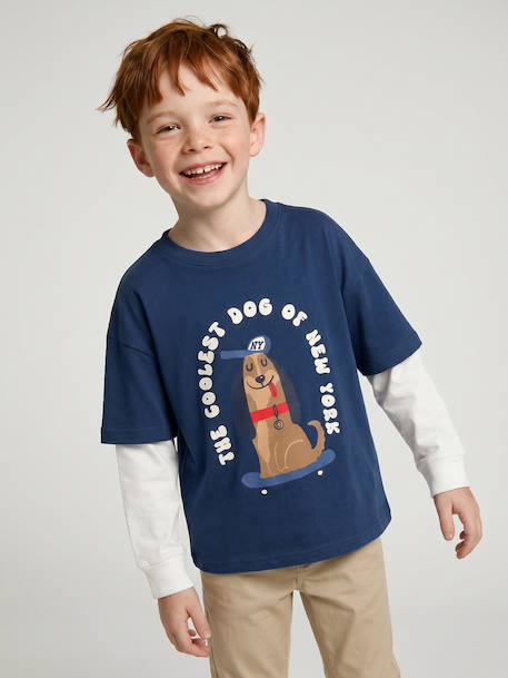 T-shirt manches longues garçon effet superposé marine 1 - vertbaudet enfant 