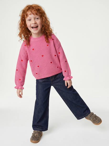 Jean large fille bleu moyen+denim brut 7 - vertbaudet enfant 
