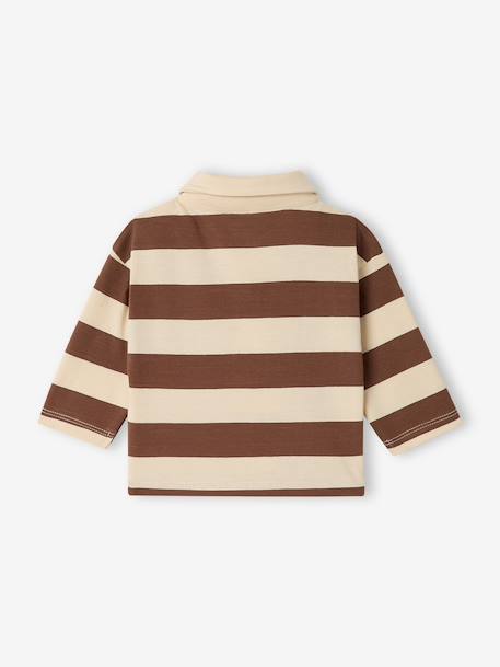 T-shirt polo bébé rayé manches longues bleu grisé+cacao 9 - vertbaudet enfant 