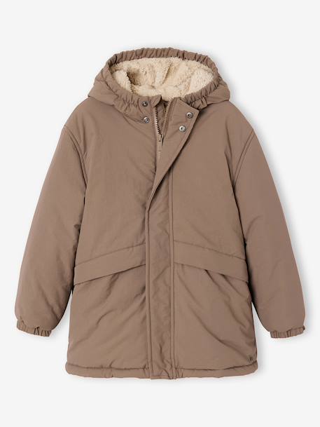 Parka garçon à capuche doublure sherpa Anthracite+kaki+taupe+vert sauge 16 - vertbaudet enfant 
