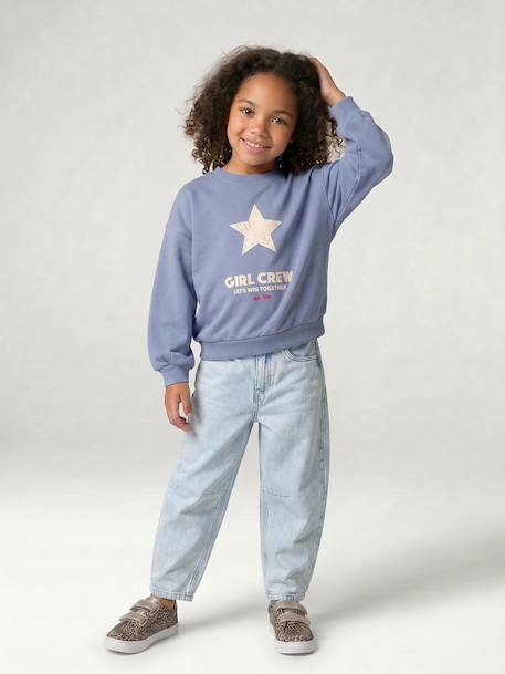 Sweat fille col rond manches longues bleu chambray+gris chiné 7 - vertbaudet enfant 