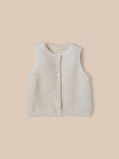 Gilet sans manches bébé laine et mohair Ecru 1 - vertbaudet enfant 