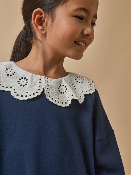Robe grand col brodé - coton biologique Ecru chine+Marine 5 - vertbaudet enfant 