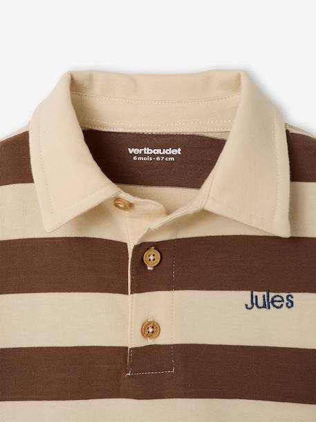 T-shirt polo bébé rayé manches longues bleu grisé+cacao 8 - vertbaudet enfant 