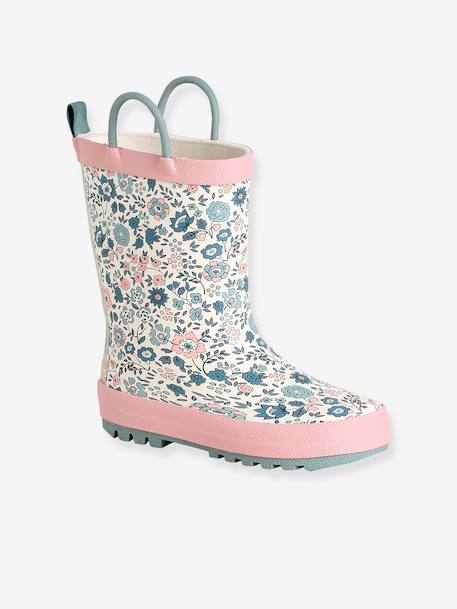 Bottes pluie fille caoutchouc bleu imprimé+écru+lot rose 11 - vertbaudet enfant 