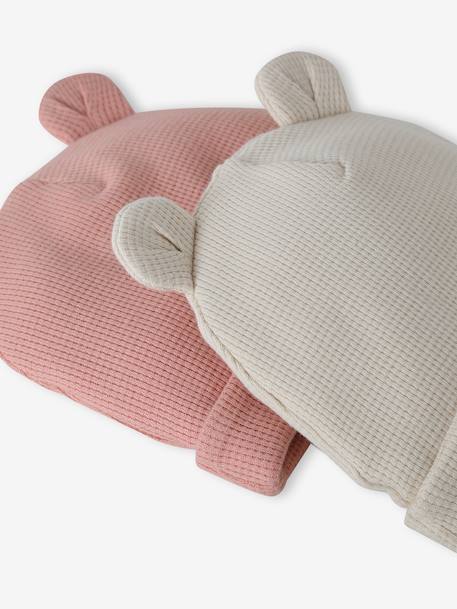Lot de 2 bonnets naissance à oreilles d'ours bleu pâle + gris chiné+écru + beige+rose poudré 6 - vertbaudet enfant 