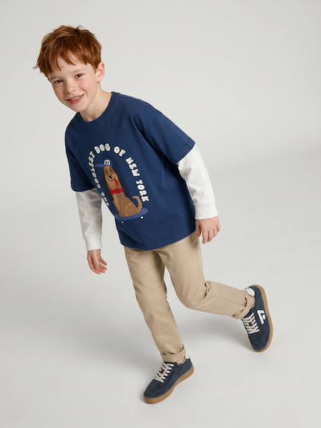 Pantalon garçon esprit chino facile à enfiler beige+marine 2 - vertbaudet enfant 