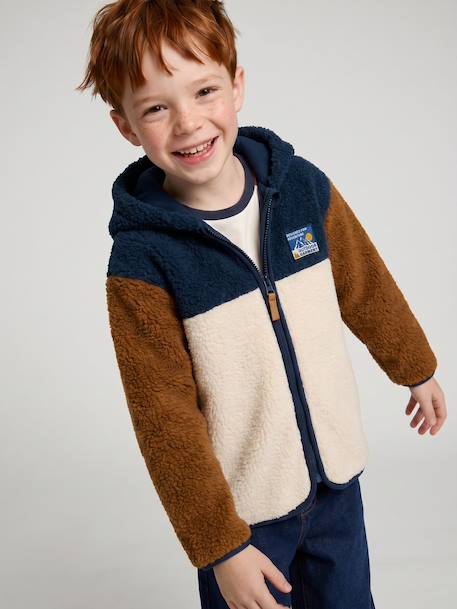 Gilet zippé à capuche garçon bleu moyen+vert sapin 2 - vertbaudet enfant 