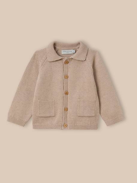 Cardigan col polo bébé Ecru chine+Marine 1 - vertbaudet enfant 