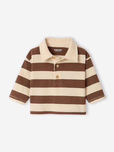 T-shirt polo bébé rayé manches longues bleu grisé+cacao 7 - vertbaudet enfant 
