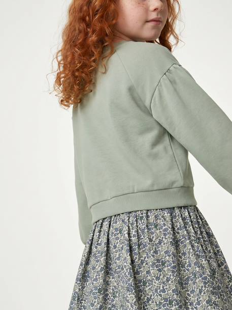 Robe bi-matière fille anthracite+écru+mauve+vert sauge 20 - vertbaudet enfant 