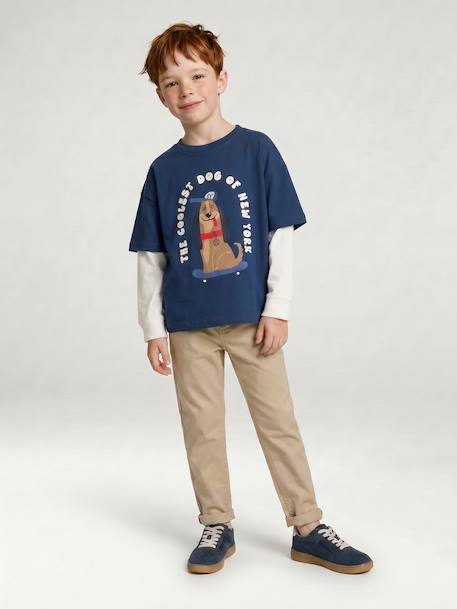 Pantalon garçon esprit chino facile à enfiler beige+marine 3 - vertbaudet enfant 