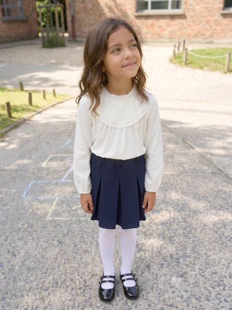Tee-shirt blouse fille détail broderie anglaise manches longues bleu pâle+écru+marine+mauve+vert foncé 9 - vertbaudet enfant 