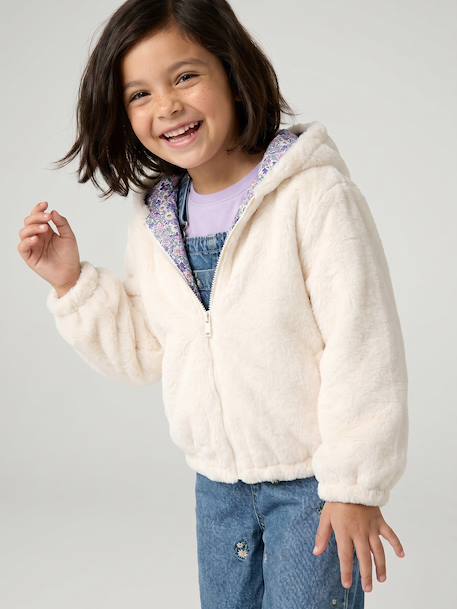 Coupe-vent fille à capuche réversible léopard/sherpa beige+vanille 14 - vertbaudet enfant 