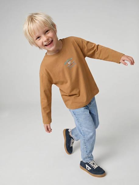 T-shirt manches longues garçon bleu océan+ocre 11 - vertbaudet enfant 
