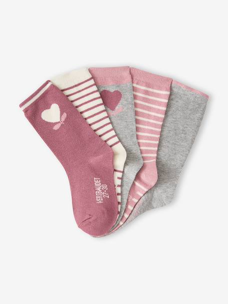 Lot 5 paires de chaussettes coeur fille abricot+beige+bleu chambray+mauve 8 - vertbaudet enfant 