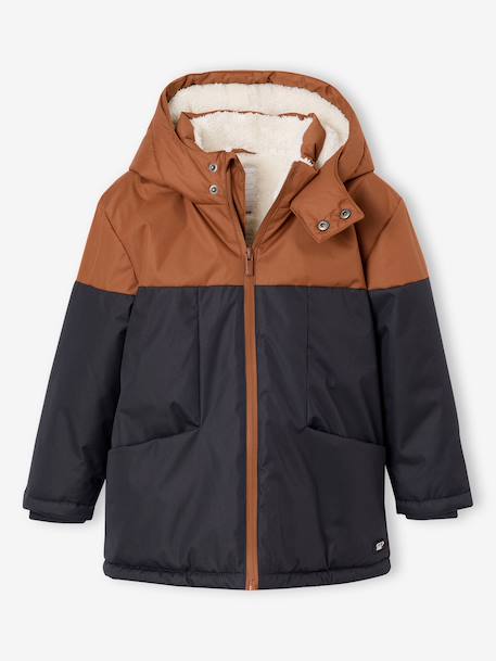 Parka technique à capuche garçon doublée fausse fourrure chaudron+noisette 5 - vertbaudet enfant 