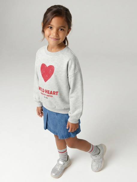 Sweat fille col rond manches longues bleu chambray+gris chiné 13 - vertbaudet enfant 