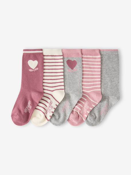 Fille-Sous-vêtement-Lot 5 paires de chaussettes coeur fille