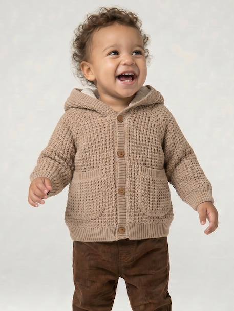 Gilet à capuche bébé en tricot beige chiné 1 - vertbaudet enfant 