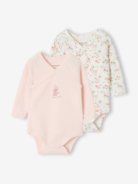 Lot de 2 bodies naissance manches longues cappuccino+rose pâle+vert sauge 8 - vertbaudet enfant 