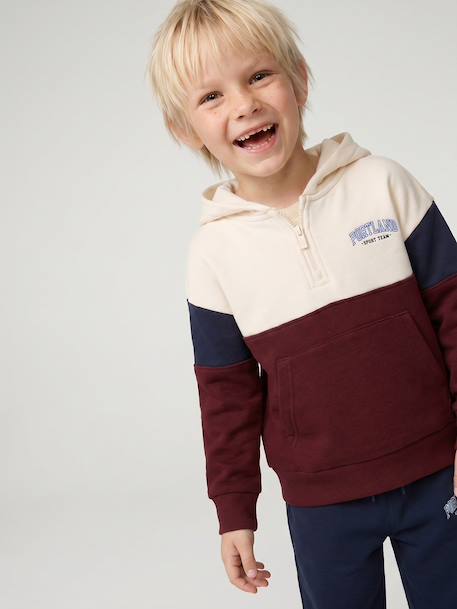 Sweat capuche garçon colorblock bordeaux+rouge 1 - vertbaudet enfant 