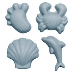 -Set de 4 moules de plage en silicone souple bleu gris