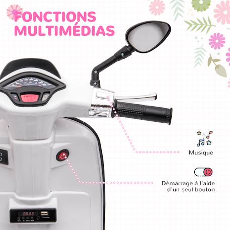 Scooter électrique enfant vespa 6v - musiques, feu av, entrée usb, radio fm - 2 roues auxiliaires Green+Pink+White 17 - vertbaudet enfant 