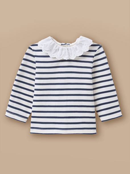 T-shirt marinière broderie anglaise bébé Rayure marine/ecru 1 - vertbaudet enfant 