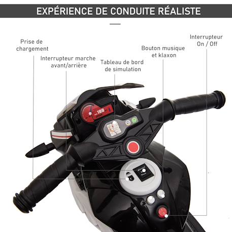 Moto électrique enfant 3 roues 6v 3km/h max. Effets lumineux sonores Black+Red 5 - vertbaudet enfant 