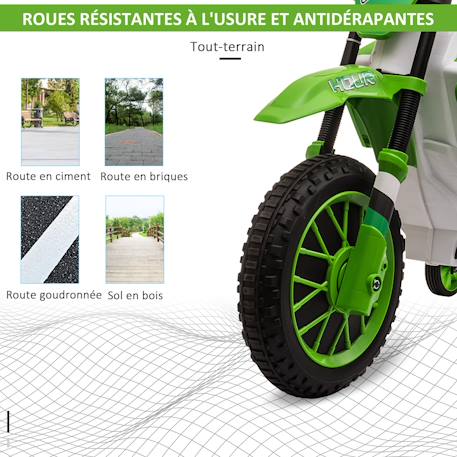 Moto cross électrique enfant 12v 3-8 km/h roulettes auxiliaires amovibles Blue+Green+Red 11 - vertbaudet enfant 