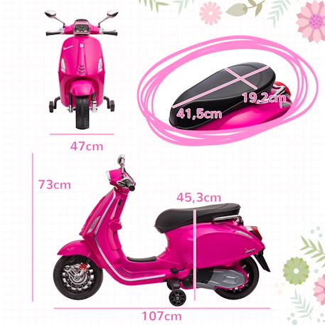 Scooter électrique enfant vespa 6v - musiques, feu av, entrée usb, radio fm - 2 roues auxiliaires Green+Pink+White 9 - vertbaudet enfant 