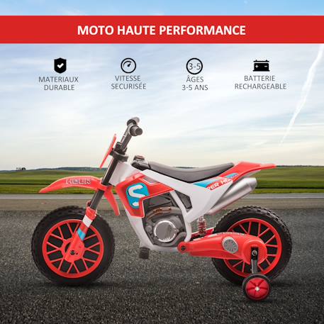 Moto cross électrique enfant 12v 3-8 km/h roulettes auxiliaires amovibles Blue+Green+Red 15 - vertbaudet enfant 