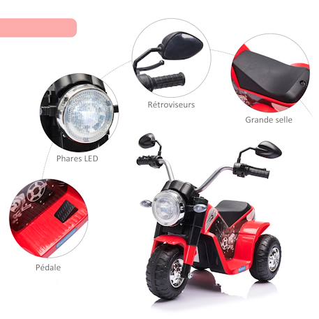 Moto électrique enfant chopper tout-terrain 6v 20w marche av ar 3 roues effets lumineux sonores Red+Yellow 4 - vertbaudet enfant 