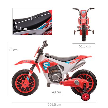 Moto cross électrique enfant 12v 3-8 km/h roulettes auxiliaires amovibles Blue+Green+Red 14 - vertbaudet enfant 