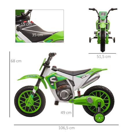 Moto cross électrique enfant 12v 3-8 km/h roulettes auxiliaires amovibles Blue+Green+Red 9 - vertbaudet enfant 