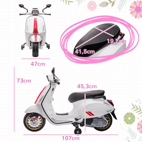 Scooter électrique enfant vespa 6v - musiques, feu av, entrée usb, radio fm - 2 roues auxiliaires Green+Pink+White 15 - vertbaudet enfant 