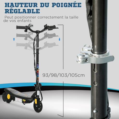 Trottinette électrique pliable enfant 120w 12 km/h max. Hauteur guidon réglable Black+Red 6 - vertbaudet enfant 