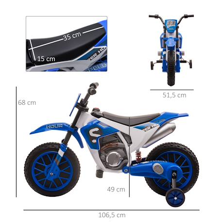 Moto cross électrique enfant 12v 3-8 km/h roulettes auxiliaires amovibles Blue+Green+Red 3 - vertbaudet enfant 