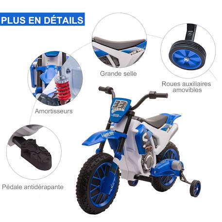 Moto cross électrique enfant 12v 3-8 km/h roulettes auxiliaires amovibles Blue+Green+Red 6 - vertbaudet enfant 