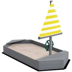 Jouet-Jeux de plein air-Aires de jeux-Bac à sable enfant design bateau - dim. 190l x 90l x 138h cm - voile, gouvernail - bois gris