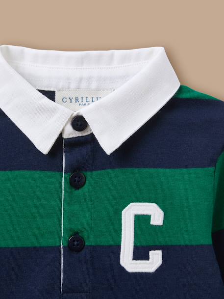 Polo rubgy bébé - coton biologique Rayure marine/vert 2 - vertbaudet enfant 