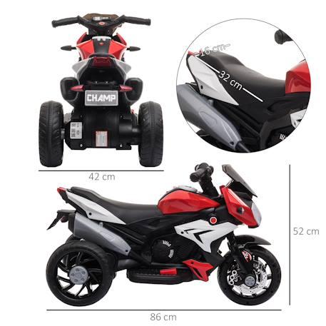 Moto électrique enfant 3 roues 6v 3km/h max. Effets lumineux sonores Black+Red 9 - vertbaudet enfant 
