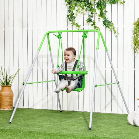 Portique balançoire enfant 6-36 mois - siège haut, accoudoirs, ceinture sécurité 2 points, barre protection - métal époxy Green 2 - vertbaudet enfant 