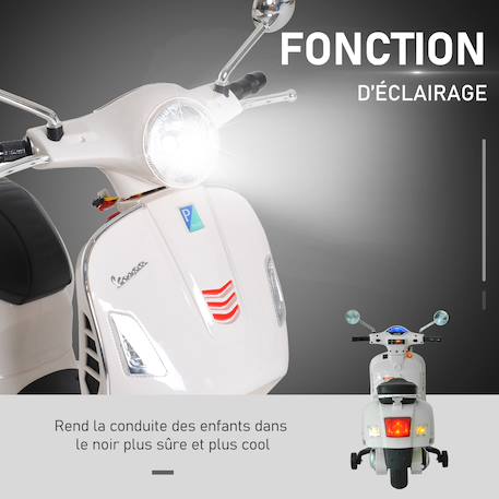 Scooter moto électrique enfant vespa 6v musique mp3 port usb klaxon phare feu ar White 2 - vertbaudet enfant 
