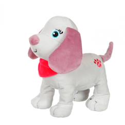 -Peluche - peluche chien fun puppies sonore, gris foulard rose - 17 cm
