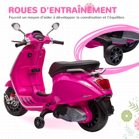 Scooter électrique enfant vespa 6v - musiques, feu av, entrée usb, radio fm - 2 roues auxiliaires Green+Pink+White 12 - vertbaudet enfant 