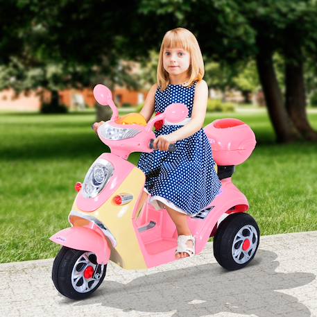 Moto scooter électrique pour enfants 6 v env. 3 km/h 3 roues et topcase effet lumineux et sonore rose Pink 2 - vertbaudet enfant 
